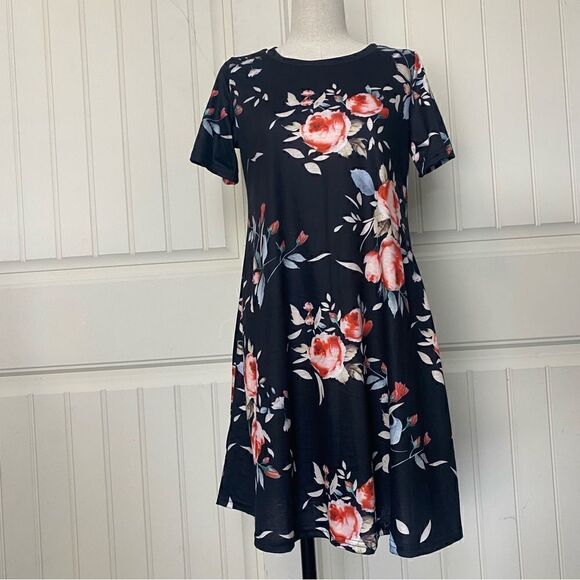 Women’s MEDIUM - Black Floral Dress - Baby Doll Style - Picture 2 of 13